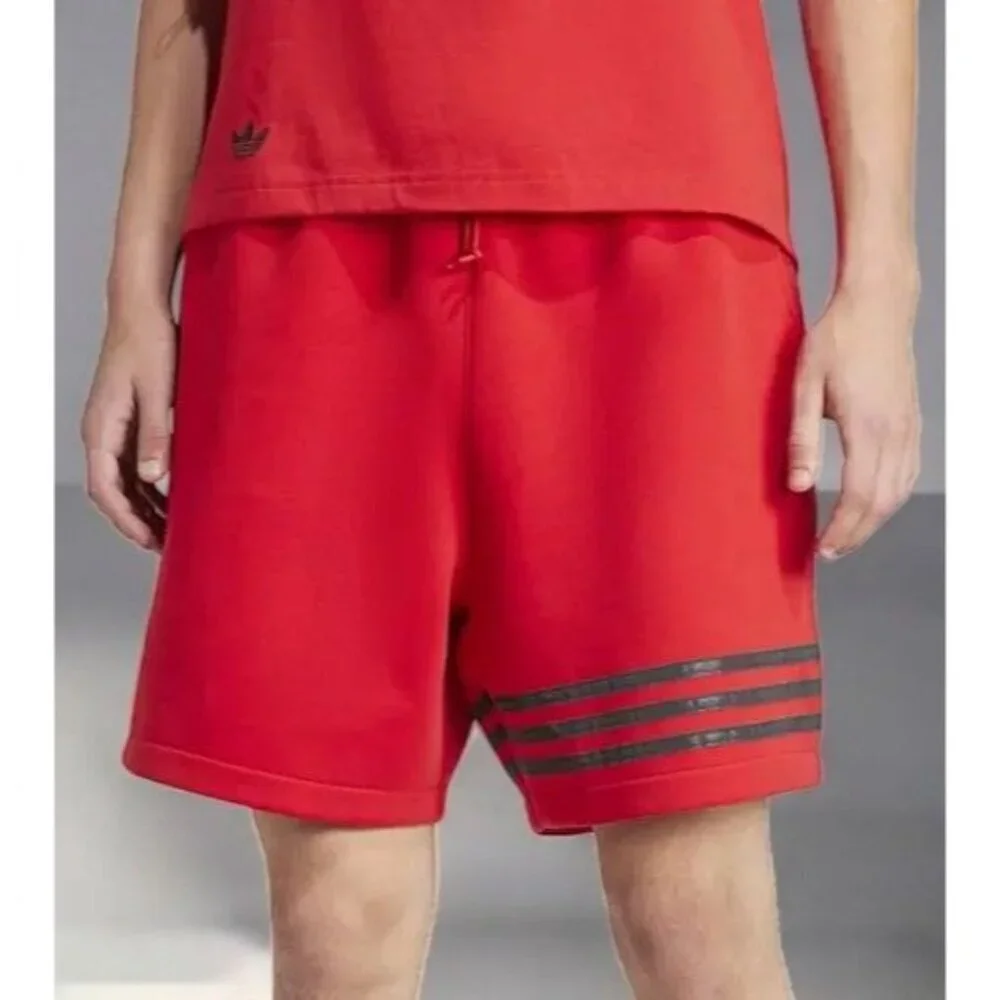 Adidas Neuclassic Red Striped Shorts Drawstring Waist Side Pockets NEW Medium
